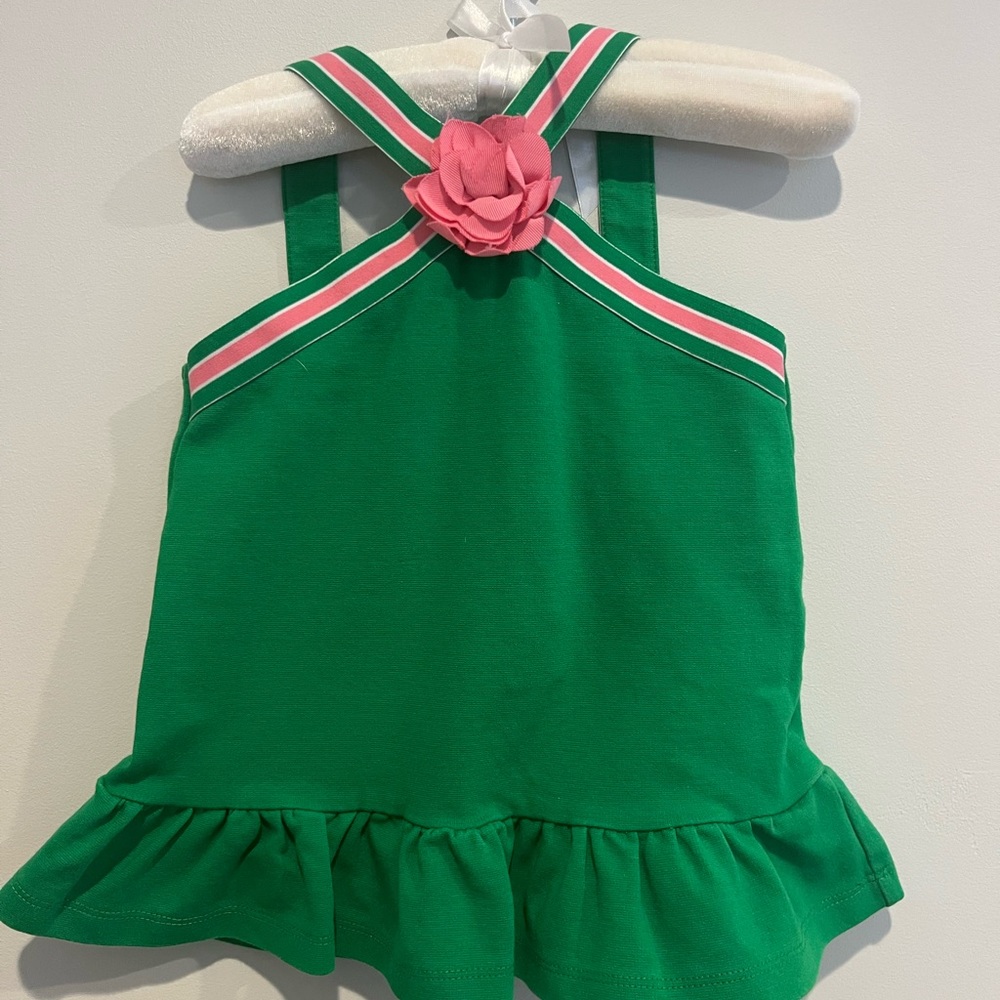 Green Top with Pink Flower Accent
